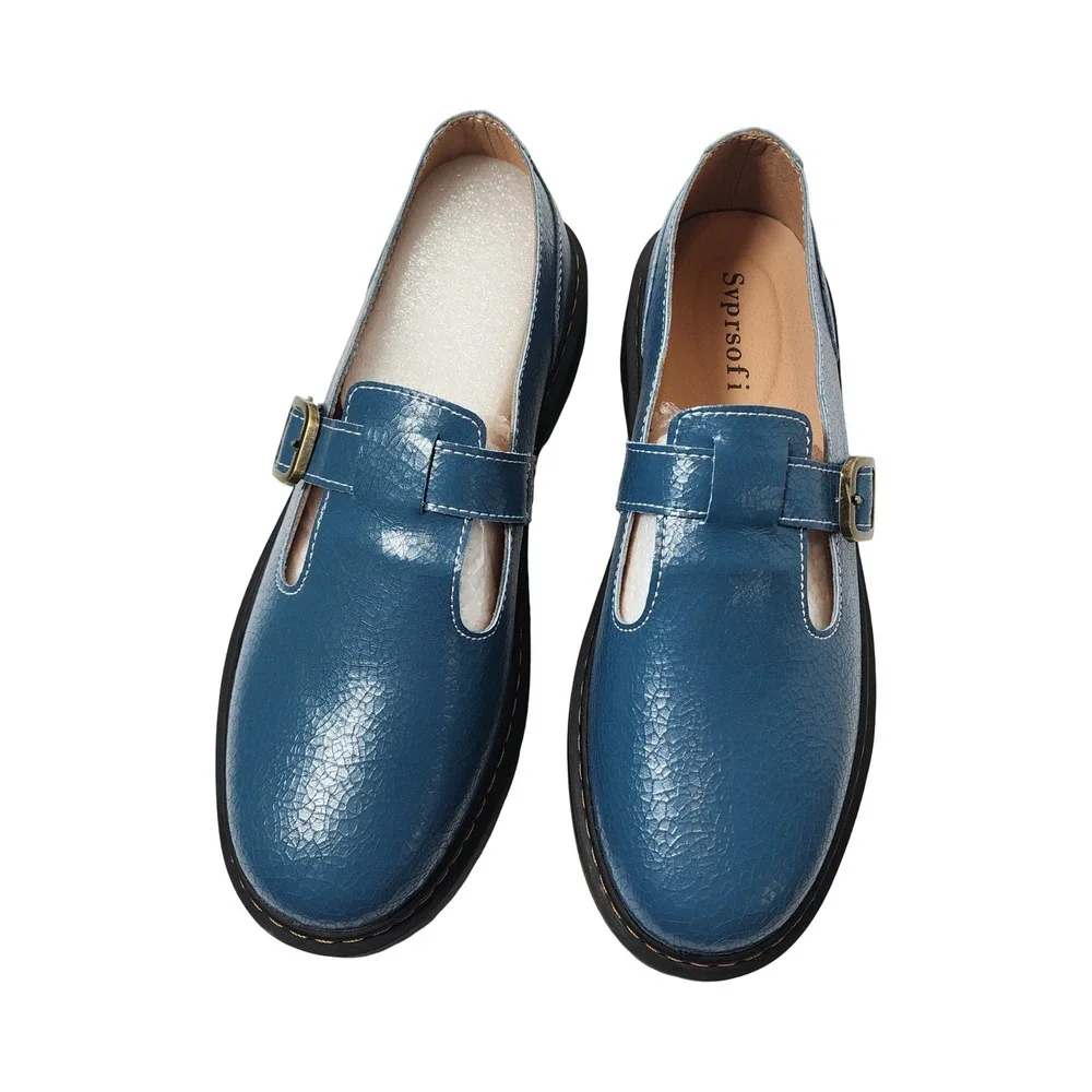 Svprsofi Blue Crackle Patent Mary Jane T-Strap Lug Sole Shoes 1105 Mens 10.5 US